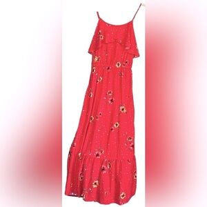 PEYTON & PARKER Bright Coral Floral Spaghetti Strap Maxi Dress, Sz Small, EUC.